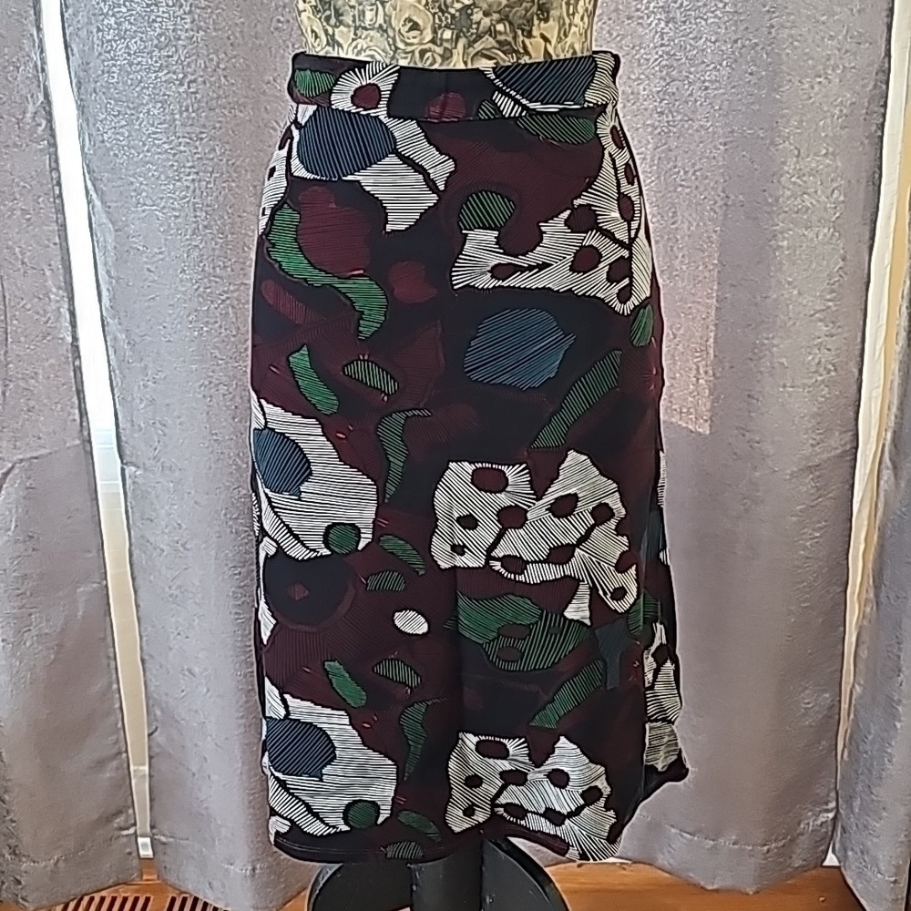 NWT Isla Maude Anthropologie A-Line Midi Skirt XS FALL Abstract Print